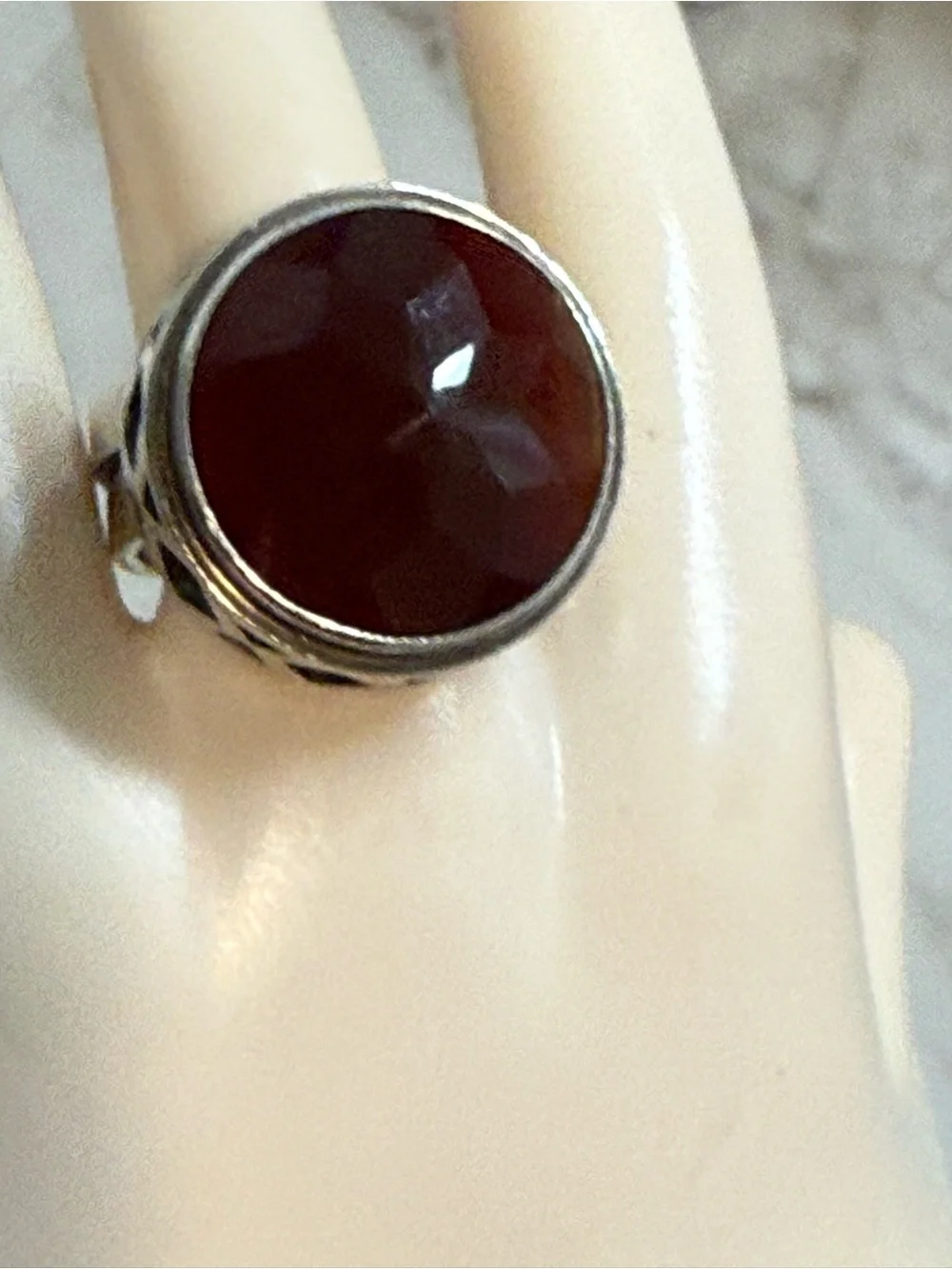 Sterling Silver 925 Chunky Ring Size 7 Brown Faceted Stone
